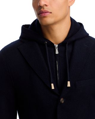 Boiled Wool Slim Fit Sport Coat with Removable Full Zip Hoodie