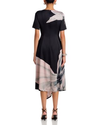 Dancing Pleat Print Short Sleeve Fit and Flare Dress