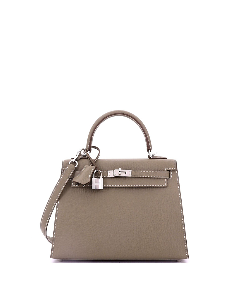 Pre-owned Pre-owned Hermes Hermes Kelly 25 Handbag Grey Epsom With Palladium Hardware In Brown