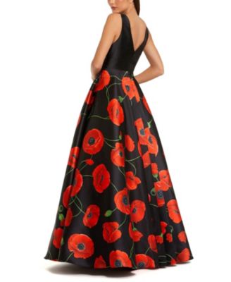 Plunge Neck Ballgown with Floral Mikado Skirt