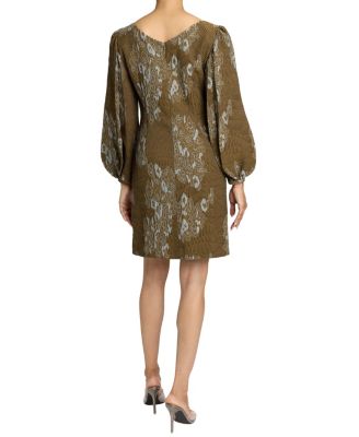 Arana Pleated Bishop Sleeves Shift Jacquard Dress