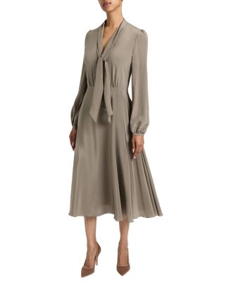 Jenn Silk Midi Dress with Drop Neck Tie