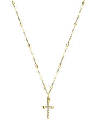 14K Yellow Gold Diamond Cross Necklace, 18"