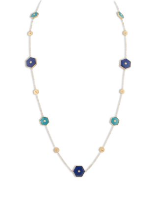 18K Yellow Gold Baia Necklace with Diamonds, Lapis & Turquoise, 32"