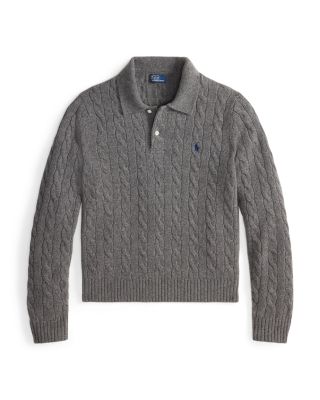Cable Knit Wool Cashmere Polo Sweater