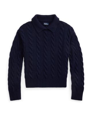 Cable Knit Wool Cashmere Polo Sweater