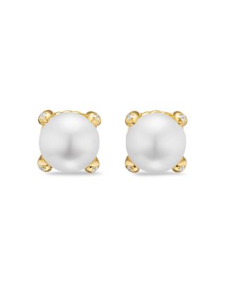 Cultured Freshwater Pearl Classics Stud Earrings in 18K Yellow Gold and Diamonds, 6.6mm