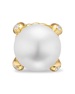 Cultured Freshwater Pearl Classics Stud Earrings in 18K Yellow Gold and Diamonds, 6.6mm