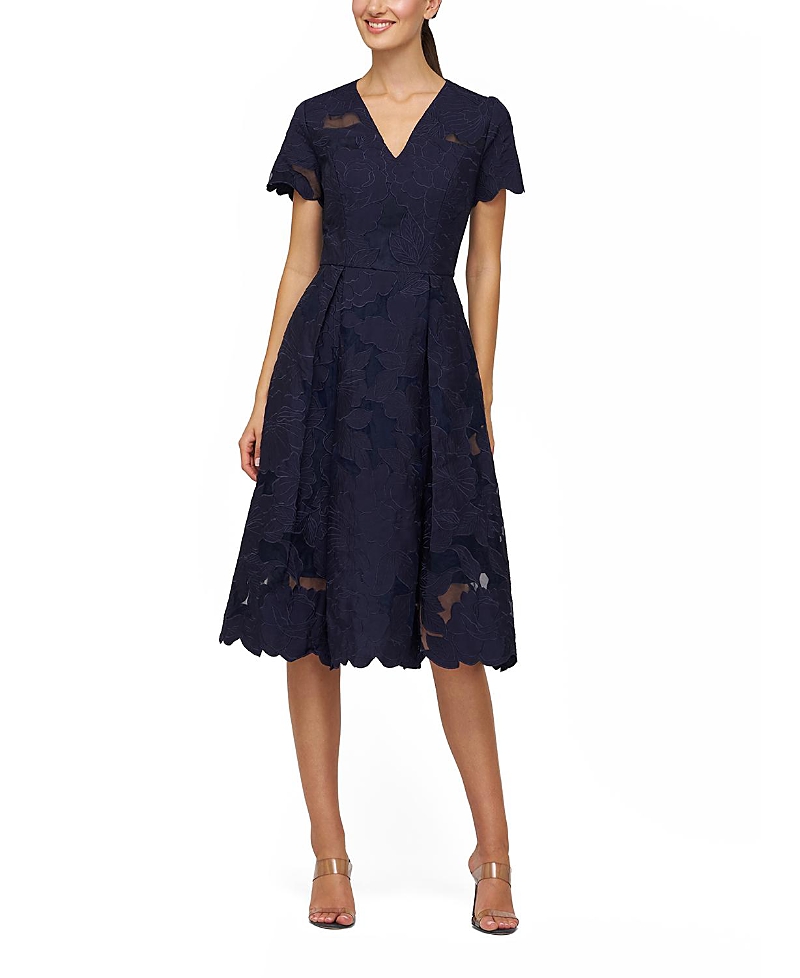 Kay Unger Luna Embroidered Midi Dress In Blue