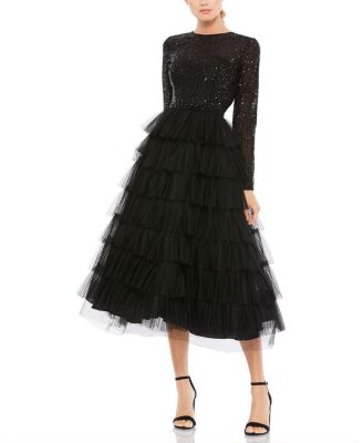 Sequined Layered Tulle A Line Cocktail Dress