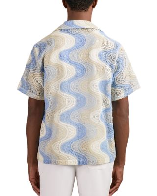 Wave Crochet Regular Fit Button Down Short Sleeve Cuba Shirt