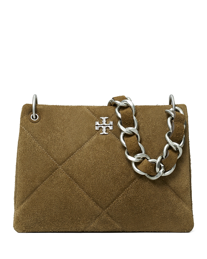 Tory Burch Small Kira Diamond Quilt Suede Shoulder Bag In Green