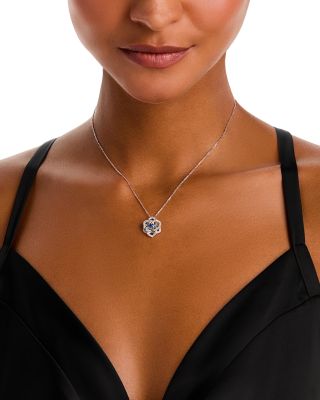 Sapphire & Diamond Flower Pendant Necklace in 14K White Gold, 16"