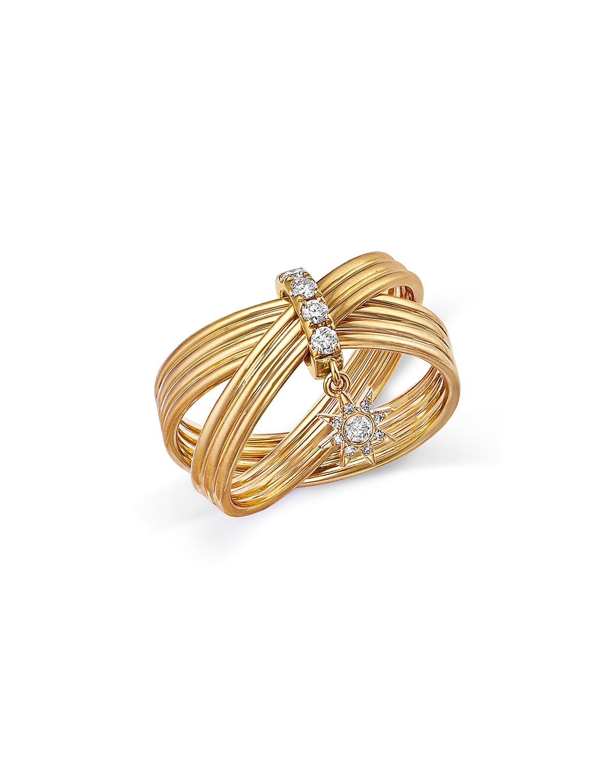 Bloomingdale's Fine Collection Diamond Ridge Texture Crossover Ring with Sunburst Charm