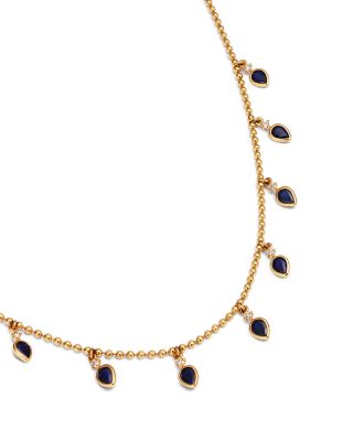 Blue Sapphire & Diamond Droplet Station Necklace in 14K Yellow Gold, 18-20"