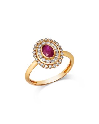 Ruby & Diamond Oval Halo Ring in 14K Yellow Gold