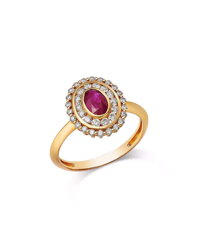 Bloomingdale's Fine Collection Ruby & Diamond Oval Halo Ring in 14K Yellow Gold