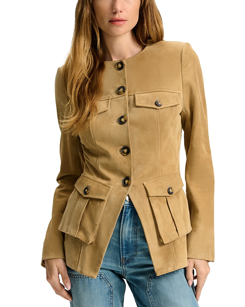 Veronica Beard Orrin Leather Cargo Jacket In Brown