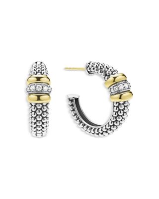 18K Yellow Gold & Sterling Silver Signature Caviar Diamond Beaded Hoop Earrings