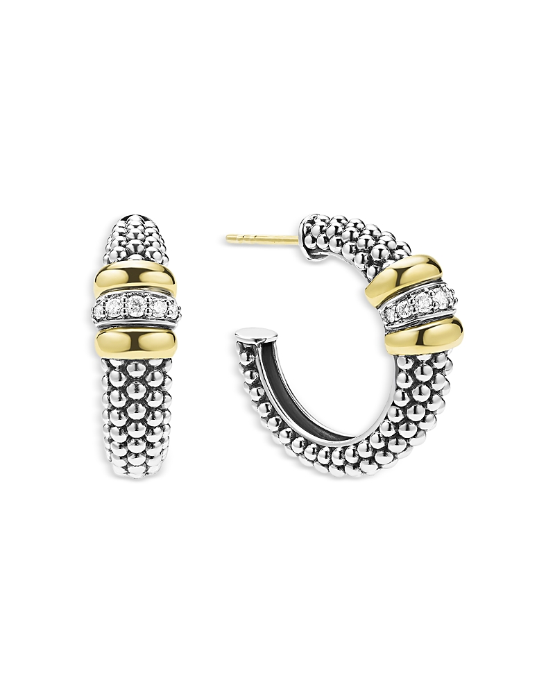 Lagos 18k Yellow Gold & Sterling Silver Signature Caviar Diamond Beaded Hoop Earrings In Silver