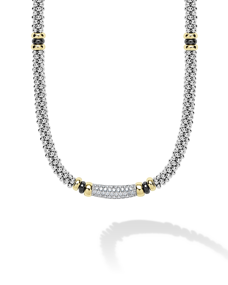 Lagos 18K Yellow Gold & Sterling Silver Black Caviar Diamond & Black Ceramic Collar Necklace, 18