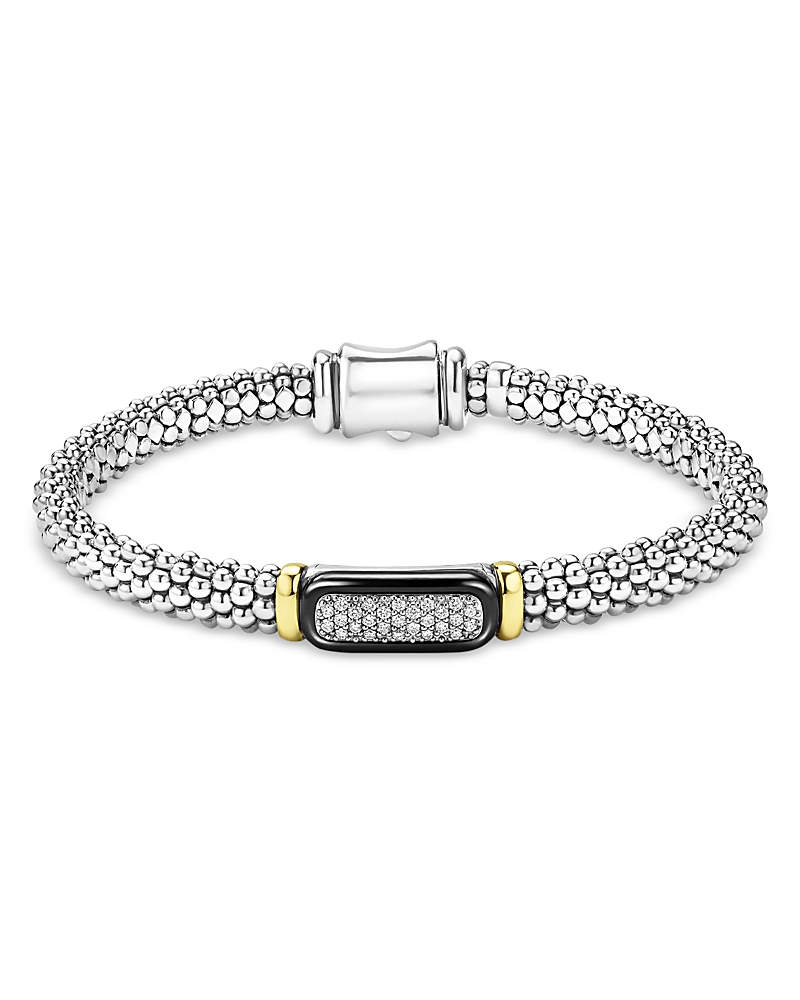 Lagos Two Tone Black Ceramic Caviar Bracelet, 6mm
