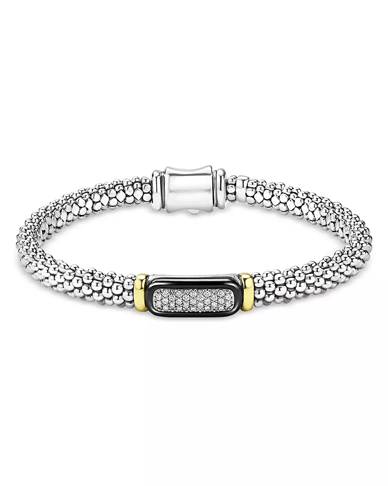Lagos Two Tone Black Ceramic Caviar Bracelet, 6mm