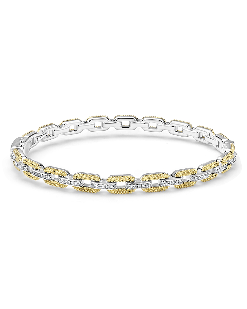 Lagos 18k Yellow Gold & Sterling Silver Caviar Lux Diamond Chain Link Bracelet In Multi