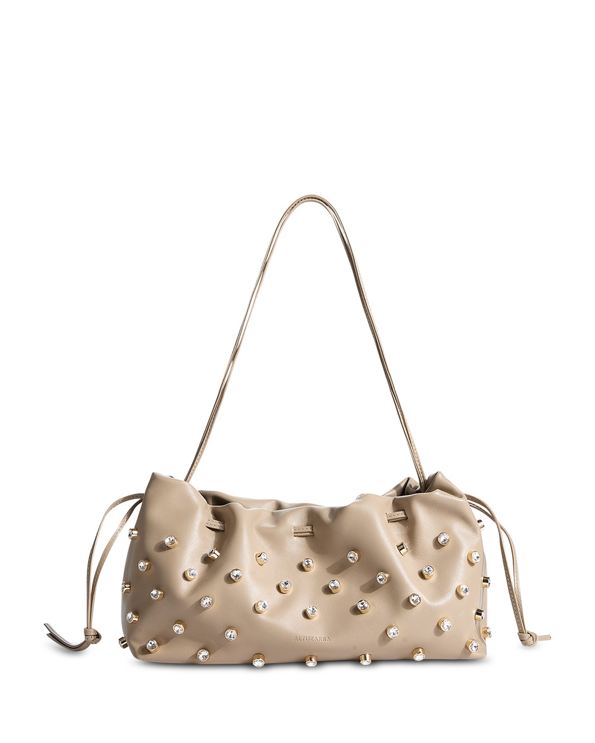 Embellished Leather Drawstring Clutch