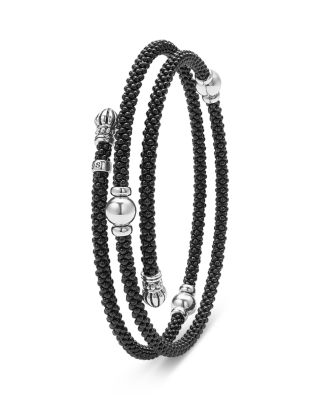 Sterling Silver Black Caviar Ceramic Beaded Wrap Bracelet