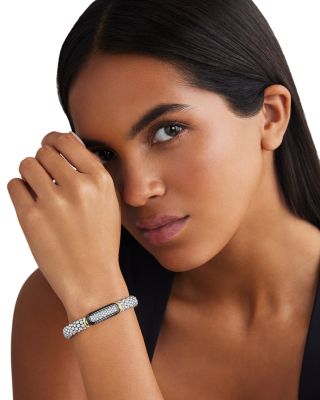 18K Yellow Gold & Sterling Silver Black Caviar Diamond & Black Ceramic Cluster Bracelet