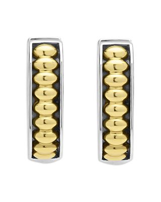 18K Yellow Gold & Sterling Silver Signature Caviar Diamond Huggie Hoop Earrings