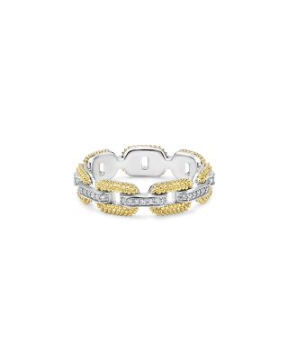 18K Yellow Gold & Sterling Silver Caviar Lux Diamond Chain Link Ring - Exclusive 