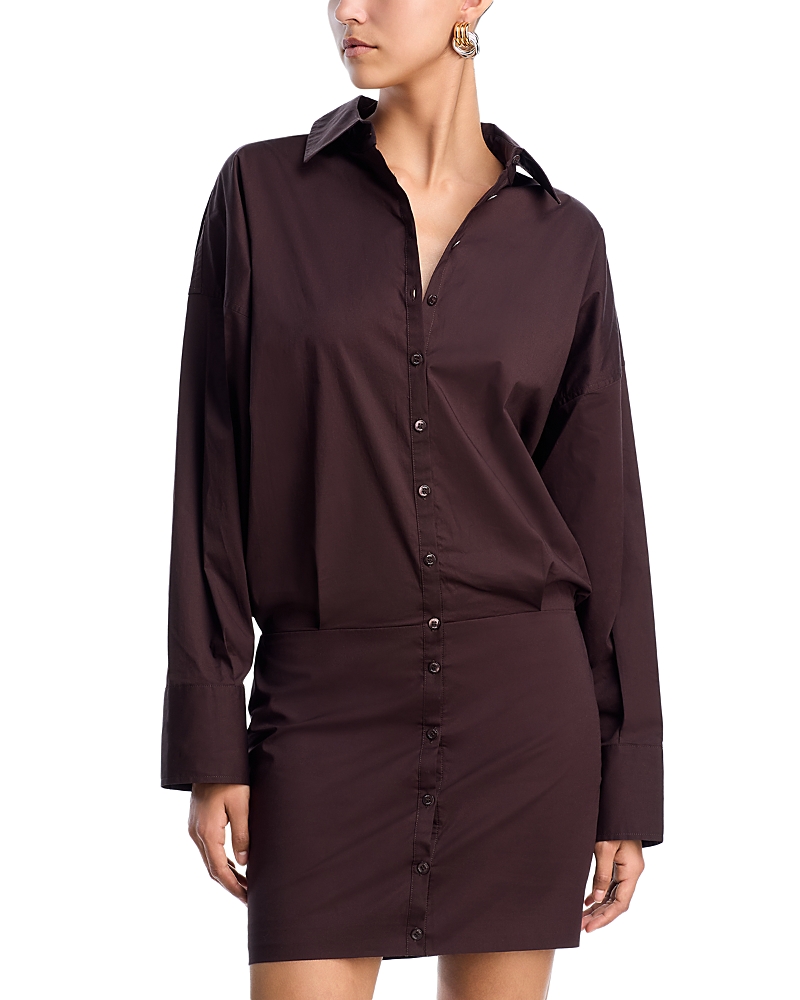 Staud Cynthia Stretch-cotton Mini Shirtdress In Brown
