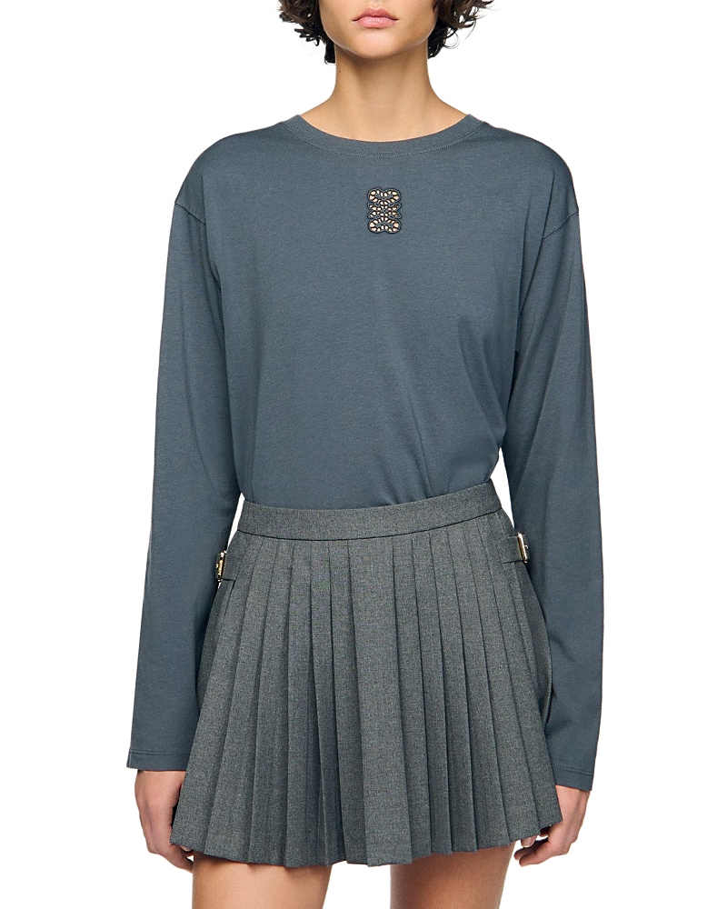 Sandro Ezrane Embroidered Long Sleeve Tee In Gray