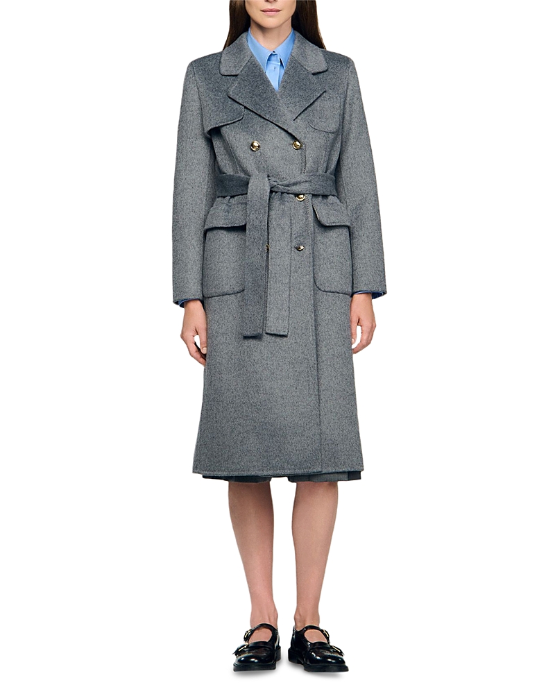 Sandro Double-faced Check Coat In Gray