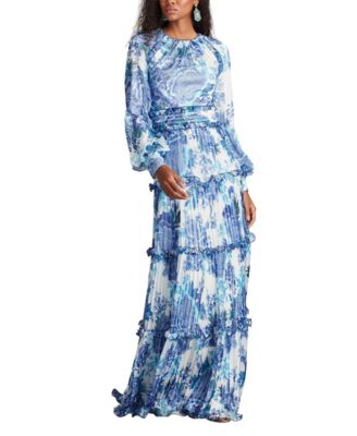 Atlas Pleated Floral Print Gown