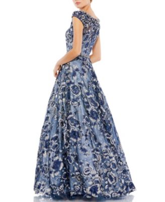  Embellished Cap Sleeve High Neck Ballgown