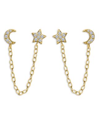 Pav&eacute; Cubic Zirconia Star & Moon Front-Back Earrings - Exclusive