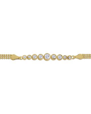 18K Gold Over Sterling Silver Graduated Round Cubic Zirconia Beaded Chain Bracelet - Exclusive