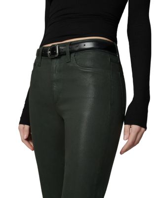 The Callie Cropped Bootcut Coated Jeans in Forest Green