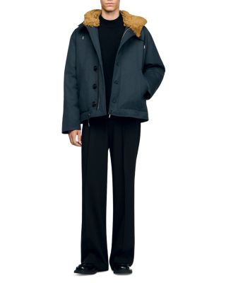 Shearling Trim Hooded Cotton Parka 