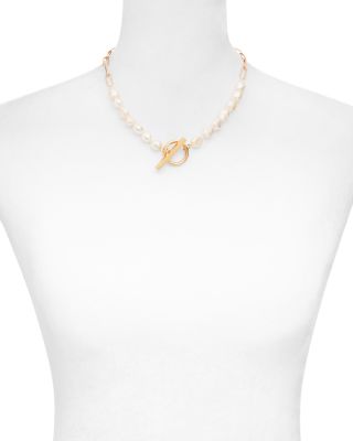 Imitation Pearl Paperclip Link Toggle Necklace, 15" - Exclusive