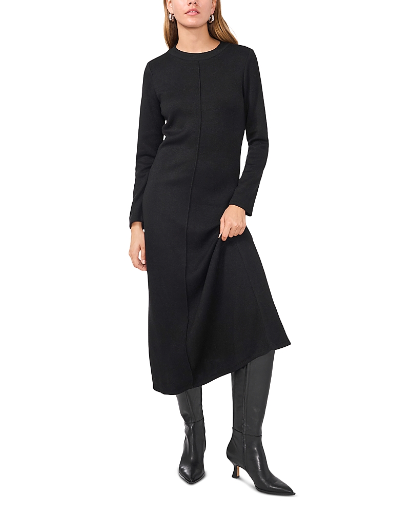 Vince Camuto Exposed Center Seam Long Sleeve Midi Sweater Dress In Black