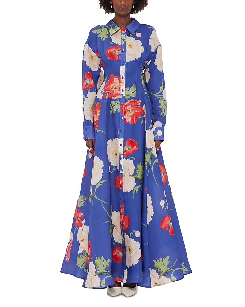 Leo Lin Josephine Floral Silk Gown In Blue