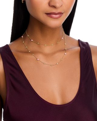 18K Yellow Gold Principessa Pink Opal & Diamond Statement Necklace, 31"