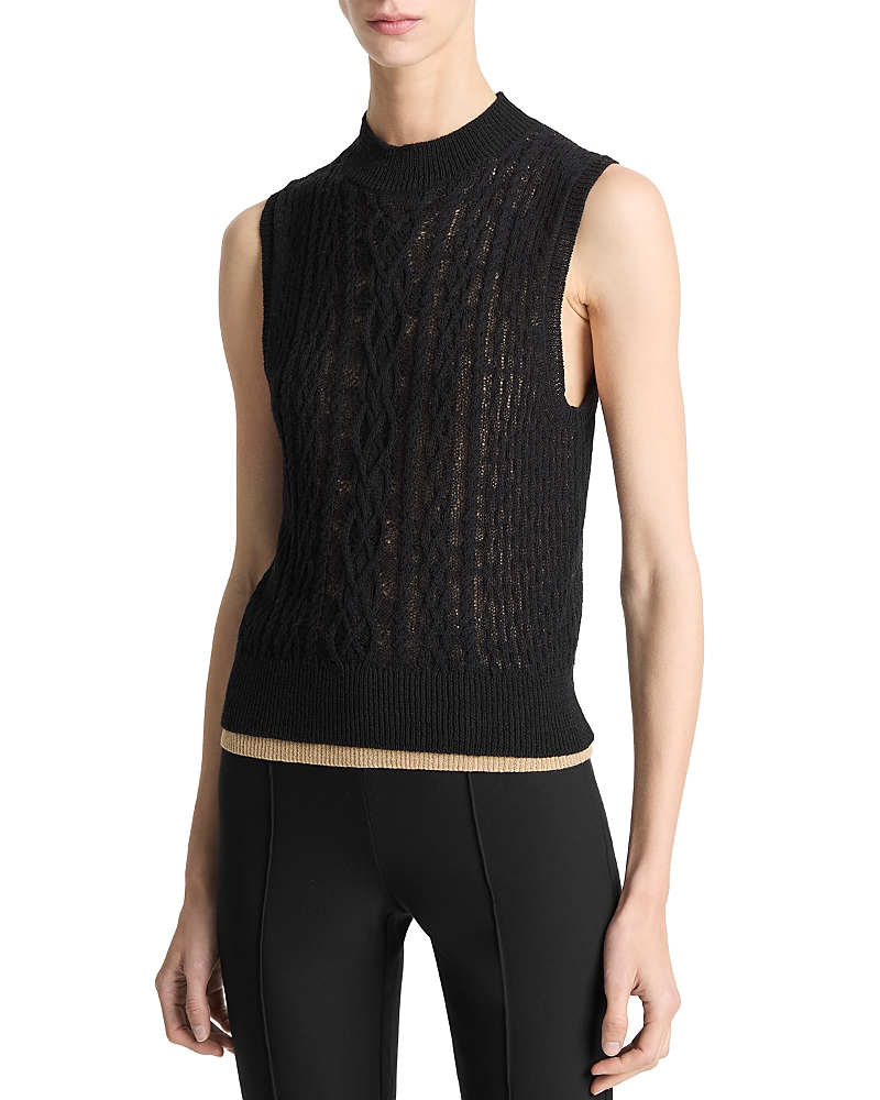 Vince Mock Neck Cable Stitch Sweater Vest In Black