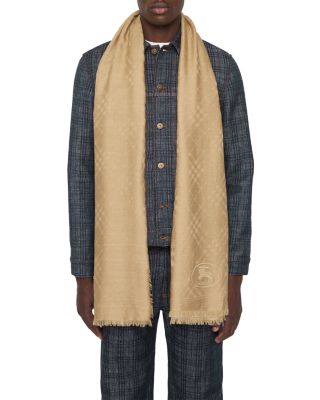 Wide Check Wool Silk Scarf