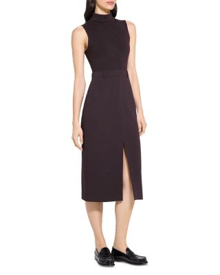 Funnel Neck Mixed Media Midi Dress