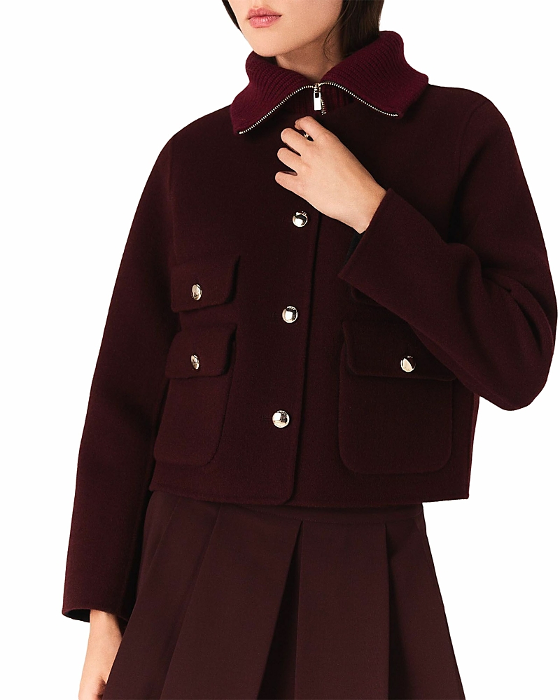 Maje Reversible Double-faced Jacket In Burgundy